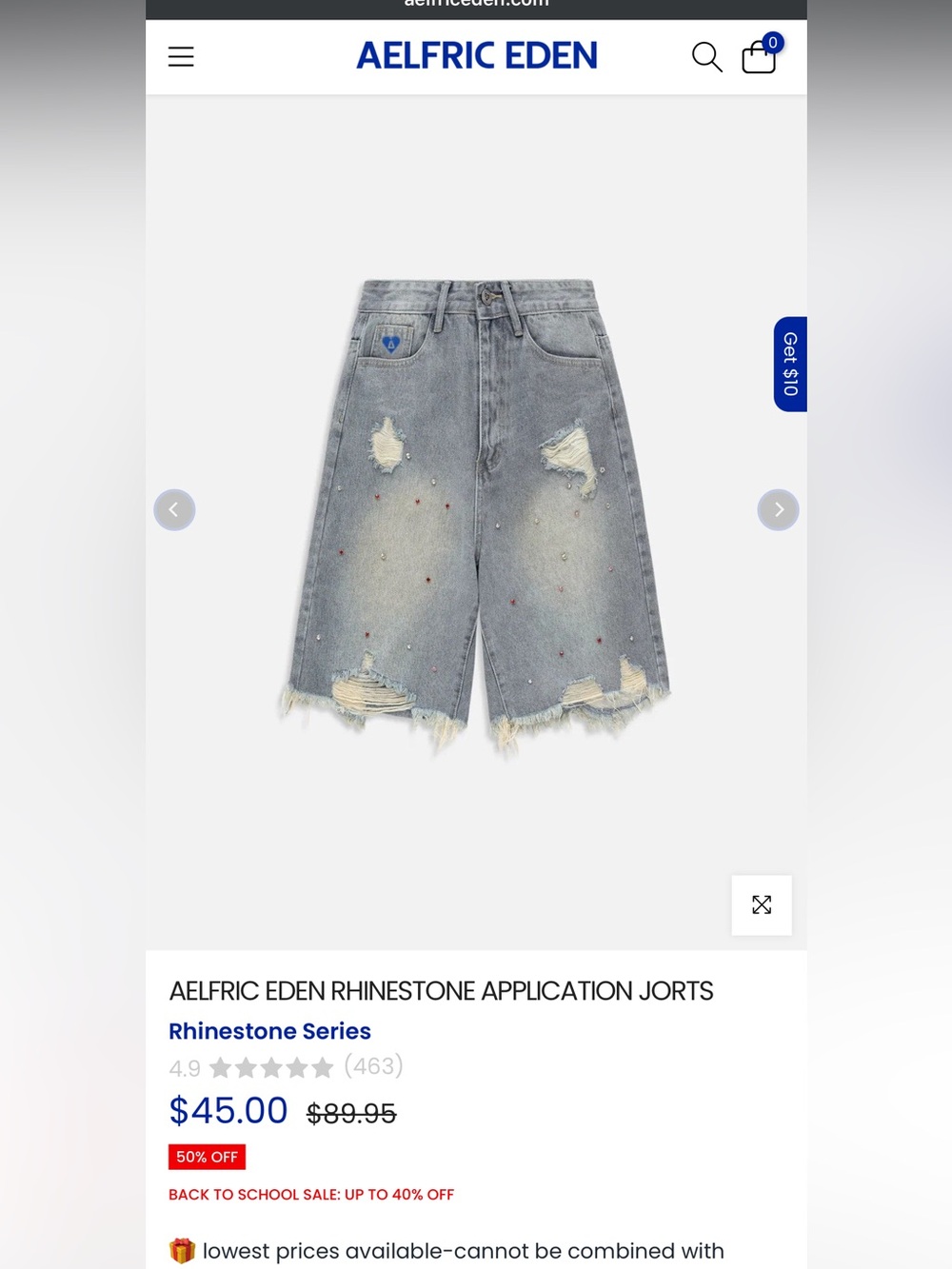 Aelfric Eden Light Gray Distressed Rhinestone Denim Jorts